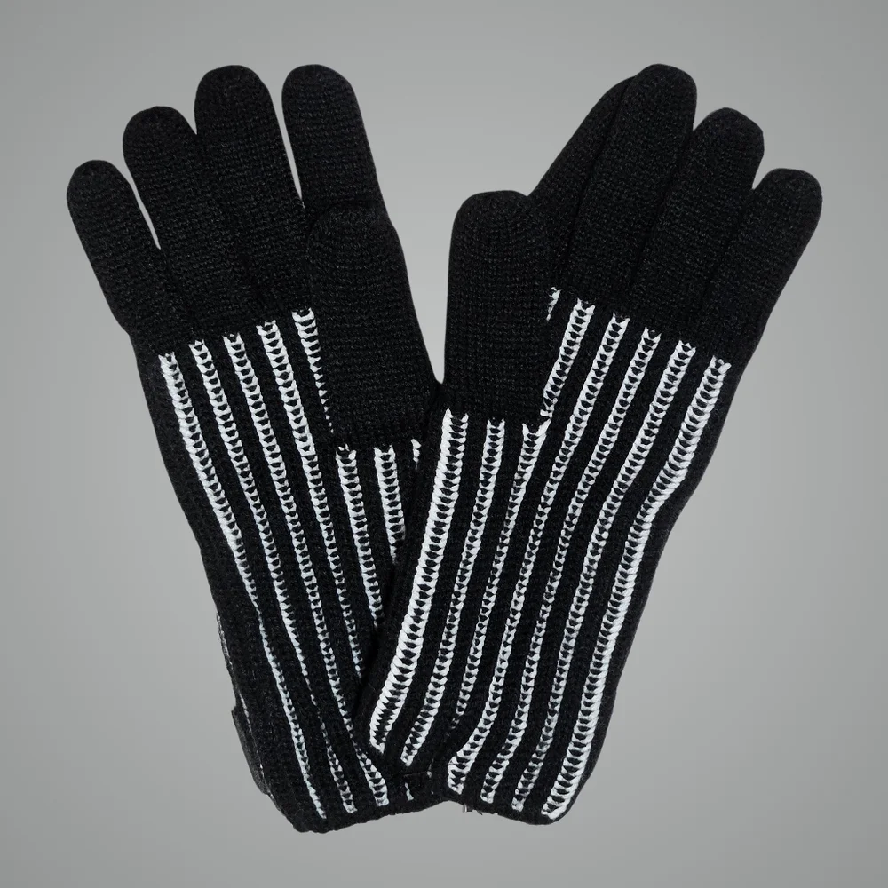 All Saints Gloves Black Multi Wool Blend Plaited Rib Gift Outdoor Grunge Winter